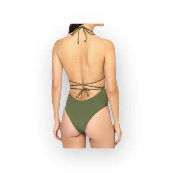 L*Space ☼ Pamela Plunging Strappy Open Back One Piece Swimsuit ☼ Olive Green 10 - Picture 14 of 16